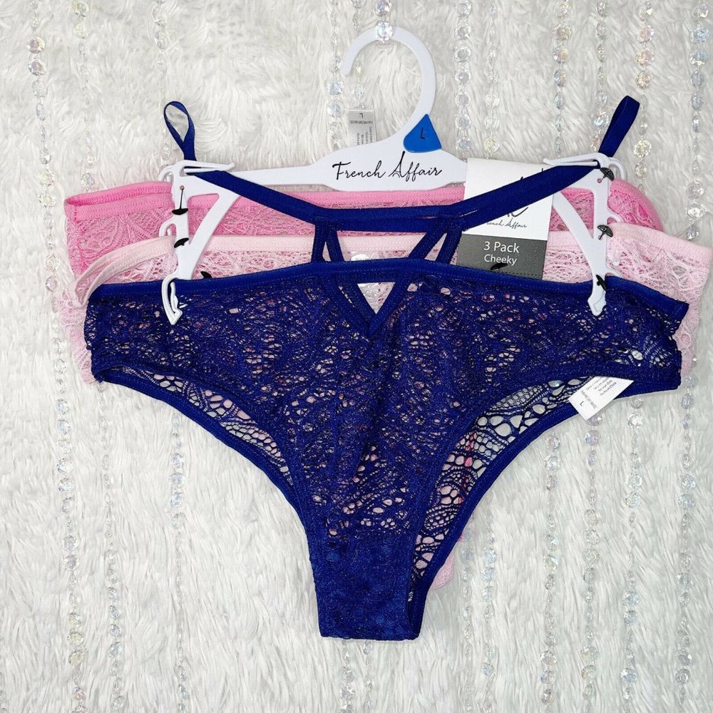 NEW 3PK Panties SEXY Waist Strap Cheeky Lace Underwear Size LARGE French Affair